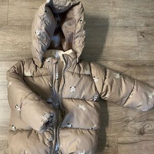 H&M Dog Print Puffer Jacket Detachable Hood 18 Months